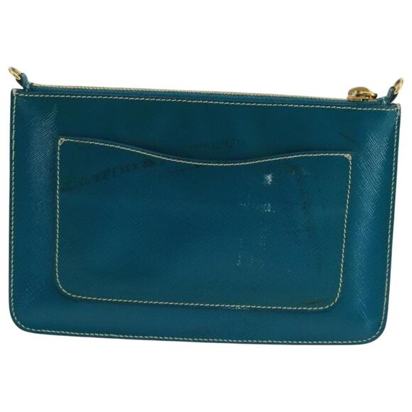 PRADA Shoulder Bag Safiano Leather Turquoise Blue Gold - Picture 3 of 9